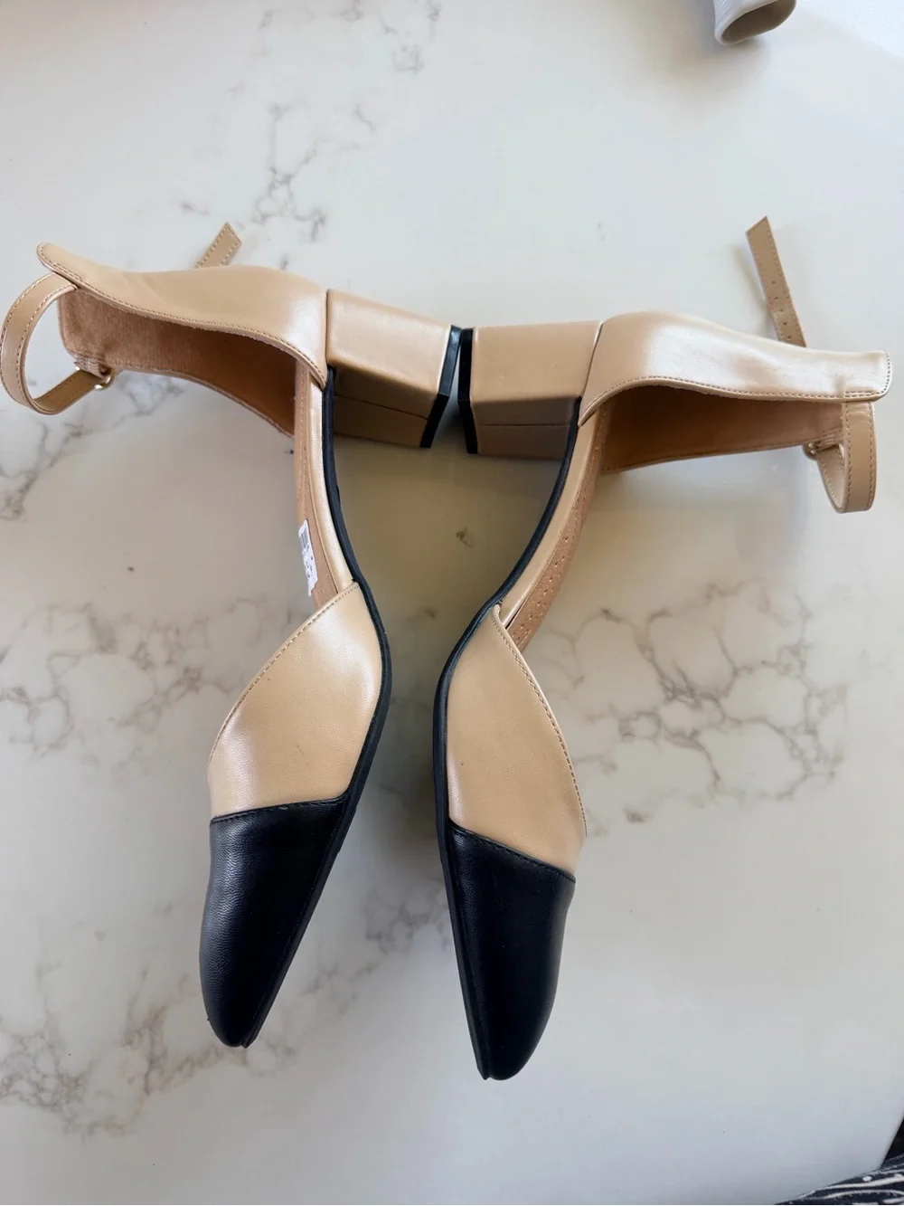 dexflex comfort Nude and Black Two-Tone Pointed Toe Ankle Strap Pumps